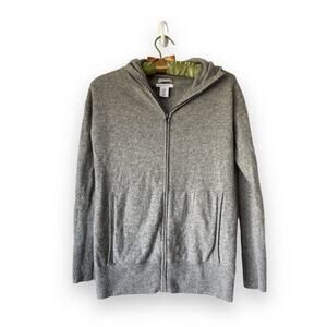 Nicole Miller Full Zip 100% 2ply Cashmere Sweater Size XS Gray Hooded Great Cond